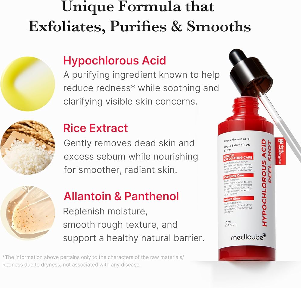 medicube Peel Shot with Hypochlorous Acid | Gentle Exfoliating Serum for Dead Skin Cells & Pores, Blackheads & Excess Sebum Control